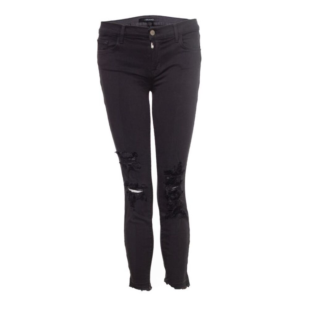 J Brand grey ripped cropped stretch jeans